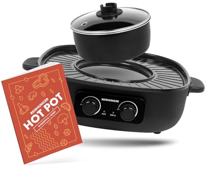 REISHUNGER Elektrischer Hot Pot mit Grillfunktion – für 2-4 Personen – 2 Liter Füllvolumen – Hot Pot mit Deckel – für Korean BBQ