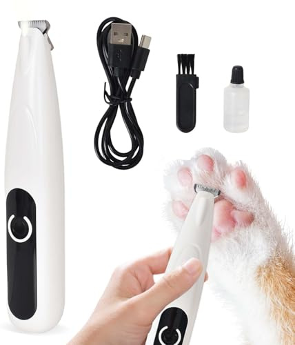 Tondeuse à Pattes de Chien avec Lumière LED, Tondeuses Electriques pour Chiens, Tondeuse Rechargeable pour Pattes de Chat, Tondeuse Chien Extra Silencieuse pour Pattes, Yeux, Oreilles, Visage, Corps