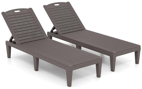 FANTASK Lot de 2 chaises Longues de Jardin, avec Dossier réglable sur 4 Niveaux, en Plastique, jusqu'à 160 kg, Marron