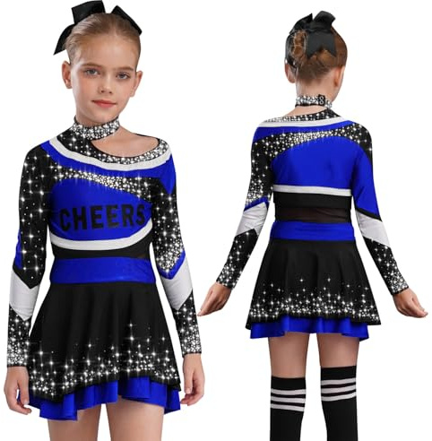 winying Girls Cheerleading Uniform High School Cheer Leader Costume Halloween Dress Up Crop Top with Skirt Set Blue 6 Years