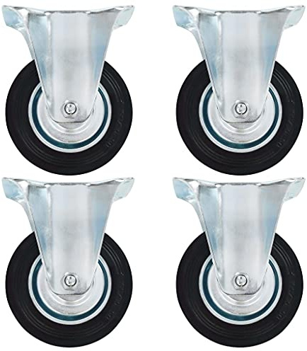 Augerlite Bockhjul 4 st. 100 mm gummi järn zinkbeläggning för transportvagnar och verkstad, kan belastas upp till 70 kg, ljudlöst löpning, golvvänlig, robust för industri, lager