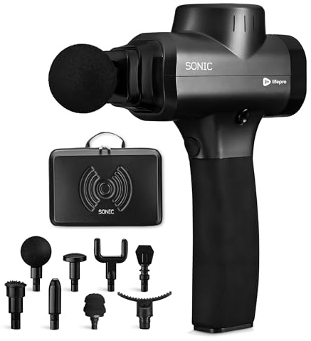 LifePro Massage Gun - Percussion Muscle Massager for Athletes with 8 Massage Heads and 5 Speed Settings - Deep Tissue Back and Muscle Massage Gun for Recovery