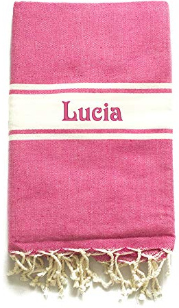 Amikado - Fouta Classique brodée (Fushia) - 100% Coton 190gr - 200x100 cm - Drap de Plage XXL