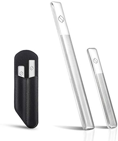 FERYES Lime Per Unghie In Vetro (Set Di 2), Tampone Per Unghie In Cristallo Con Tecnologia A Nanoparticelle, Professionali Lima Unghie Vetro - Con Slot Per Organizzazione In Pelle