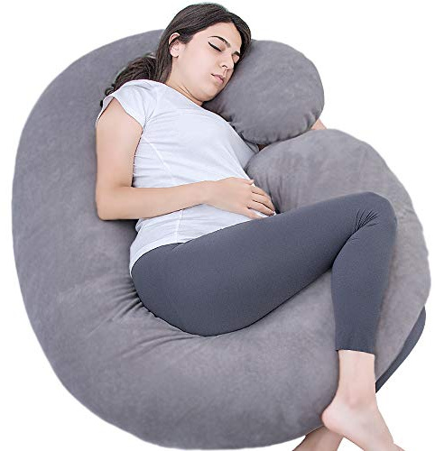1 MIDDLE ONE Cuscino per gravidanza, a forma di C, per il supporto maternità, per donne incinte, con rivestimento in velluto (grigio scuro)