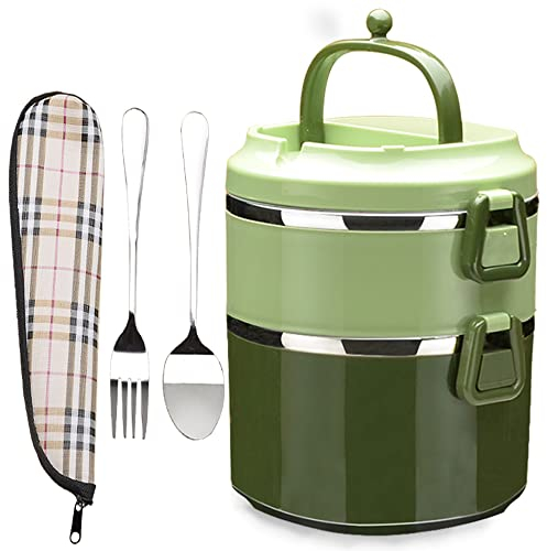 SANQIAHOME 2 Schichten Mehrschichtige stapelbare Edelstahl-Lunchbox,Auslaufsicher,grün
