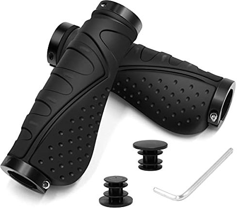 HMOOM Fahrradgriffe Ergonomisch, 130mm Lenkergriffe Fahrrad mit Anti-Rutsch & Doppeltem Lock-On Design - Stoßdämpfende Gummigriffe Universal für 22,2mm MTB/Rennrad/Trekkingbike (Schwarz)
