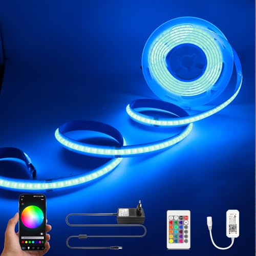 WIFI COB LED Streifen 24V 2M RGB Set dimmbar, Arote COB LED Strip LED Band mit Controller und Netzteil, Hohe Dichte 576LEDs/M IP20, APP Steuerbar, kompatibel mit Alexa Google Home