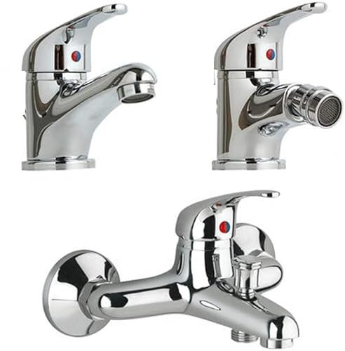 openspaceshop Set Completo Miscelatore Bidet + Rubinetto Lavabo Bagno + Miscelatore Monocromato Vasca Argento Metallico