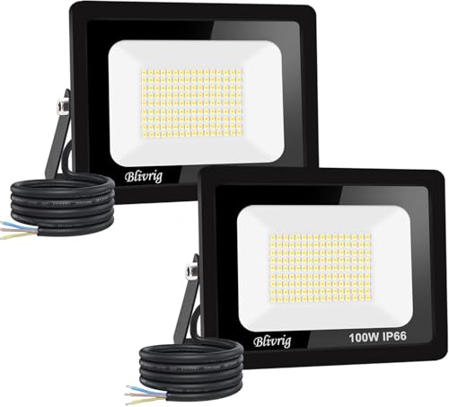 Jefedana 2 Piezas Focos LED Exterior 100W, 10000LM Proyector Led Exterior, 6000K Blanco Frío Floodlight, IP66 Impermeable Foco Led para Casa, Garaje, Patio, Camino, Jardín, Terrazas