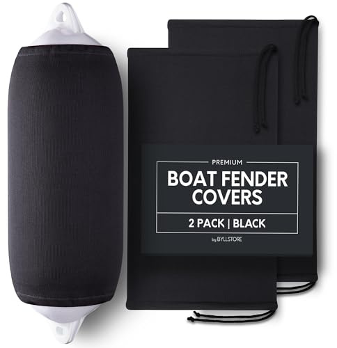 Byllstore Boat Fender Covers | Several Size Options Available | Black & Navy Blue | 1, 2 & 4-Pack | Polyester (2-Pack, Black, 10″ x 26″)