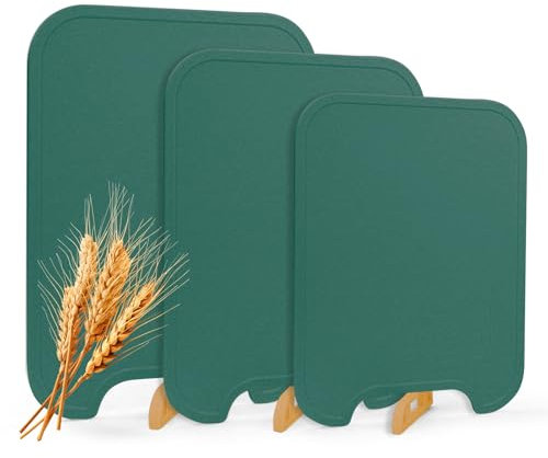 Cutting Boards for Kitchen, 3-Piece Wheat Straw Standable Chopping Board Set with Easy Grip Handle, Dishwasher Safe, Non Toxic Cutting Board, for Meat, Veggies, Fruits Cutting Board (Green)