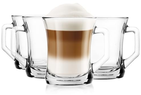 Glasmark KROSNO 1992 Vaso de café con asa, taza de cristal para té, 200 ml, resistente, apto para lavavajillas, transparente brillante