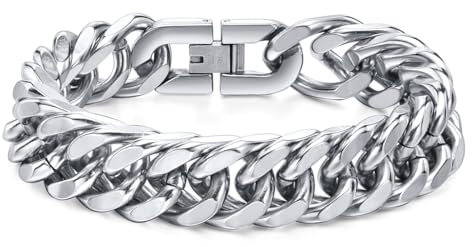 XUANPAI Armband Herren Silber Panzerkette Männer- 15mm Herren Armband Edelstahl Armkette Armbänder Cuban Gliederarmband Geschenke für Papa Sohn Bruder Ehemann Weihnachtstag Geburtstagsgeschenk