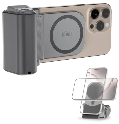 JJC Magnetic Poignée magnétique pour téléphone Portable avec télécommande Bluetooth et Support Vertical pour iPhone 17 16/15/14/13/12 et Android Gris