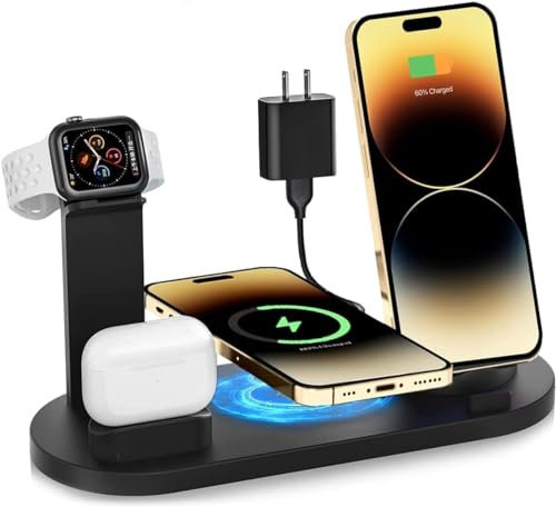 Cargador inalámbrico 3 en 1 de 18 W - Estación de Carga rápida Inteligente con rotación de 360° - Compatible con iPhone Airpods Applewatch Samsung Xiaomi y Otros Smartphones