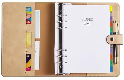 Kalender 2026 A5 Nachfüllbar, Wochenplaner/Terminplaner mit Monatsregistern, Passwort Notizen Kontakt, Stiftschlaufe, Softcover, Jan.26-Dez.26, Planer Ringbuch Buchkalender 1 Woche 2 Seiten, Deutsch