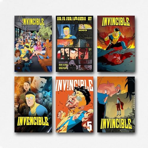 Ein Set von 6 unbesiegbaren Postern, Comic-TV-Serie, Vintage-Cover, Wandkunst, Leinwandposter, Raumdekor, ästhetischer Druck, Dekoration, 20 x 30 cm, Stil 3