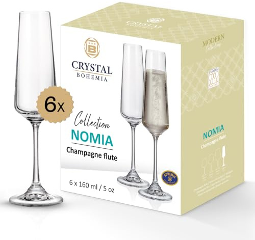 Crystal Bohemia Champagnergläser - 6er Set, je 160 ml, spülmaschinenfest, stoßfest & elegant - Klassische Kristallgläser auch für Sekt & Prosecco - Ideal für Partys, Empfänge & als Geschenk