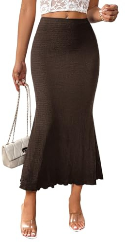 GORGLITTER Gonna autunnale da donna, elegante, a vita alta, con orlo a sirena, gonna a matita con vita elasticizzata, attillata, marrone cioccolato, XS