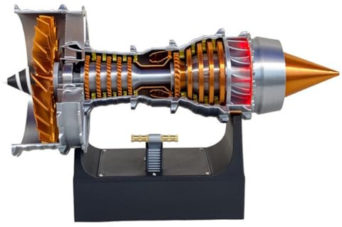 Modèle de moteur turbofan, 50 + pièces TRENT 900 simulé fonctionnel Turbofan Kit de modèle de moteur d'avion avec lumière LED rouge, moteur scientifique STEM créatif pour les amateurs de