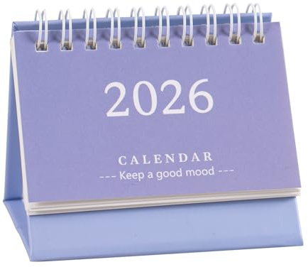 Mini Desk Calendar 2025-2026 UK, July 2025 to Dec. 2026-18 Month Pocket Flip Desktop Academic Calendar Planner, Portable Monthly Small Desk Calendar for Home Office School (Light Purple)