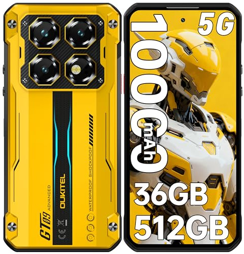 OUKITEL WP60 Movil Irrompible 5G, 36GB+512GB/2TB Android 15 Móvil Rugerizado 2026, 7,2''HD+ 120Hz Pulgadas Teléfono Resistente, Batería 10000mAh, 108MP+32MP+8MP, 5G Dual SIM/NFC/OTG/Face ID, Amarillo
