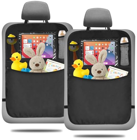 Exsink 2 Stück Auto Organizer, Rückenlehnenschutz Auto Kinder Mit Tasche Wasserdicht, Mit Und Tablet Tasche Für Kinder, Große Aufbewahrungstasche Sitzschutz Kick-Matte Leicht Zu Reinigen