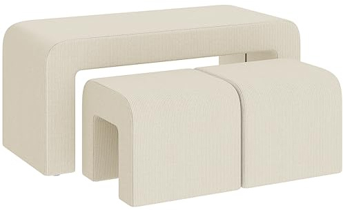 HOMCOM Juego de 3 Bancos Zapateros Diseño Compacto 104x44x48 cm Crema