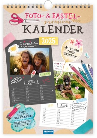 Trötsch Foto- und Bastelkalender Premium A4 2025 mit vielen Stickern: selbstgestalten basteln schenken kreativ sein