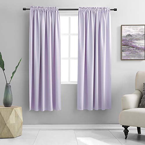 DONREN Lavender Purple Blackout Room Darkening Curtains for Kitchen - Window Treatment Rod Pocket Curtain Drapes for Bedroom(52 W by 63 Inch Length,Set of 2 Panels)