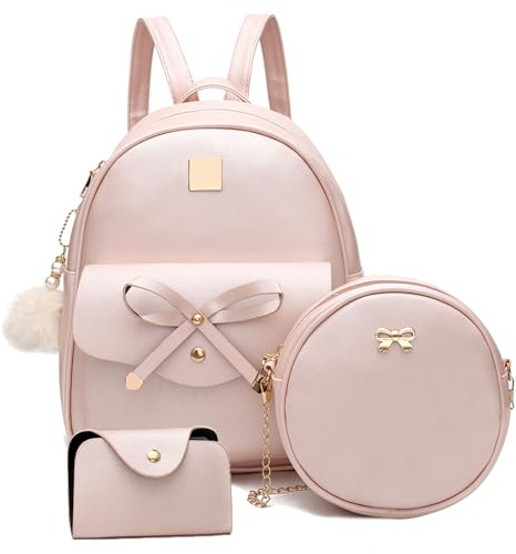 IHAYNER Sac à dos pour filles avec nœud papillon en cuir de 3 pièces, sac à dos pour femmes, sac à dos pour dames, sac à bandoulière, M