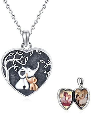 Collar de elefante para niños medallón de plata de ley 925 para abrir para fotos collar con colgante de elefante animal joyería de elefante personalizada regalo de animal para mujeres niñas niños