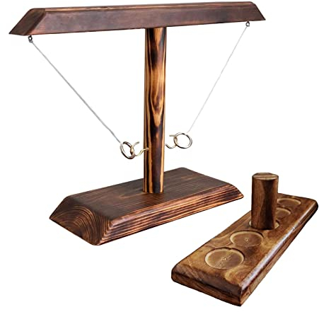 Ring Toss Game, Hook Party Battle Game for Adults and Kids with Shot Ladder Bundle, Table Top Wooden Ring Toss Fast-paced Interactive Games for Home