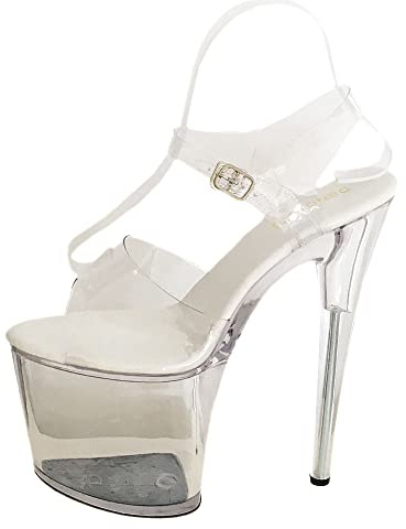 denova's Sandalias de tacón alto transparentes para mujer, talla grande, con plataforma y correa al tobillo, Transparente, 12 US