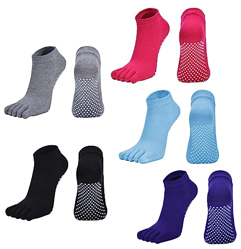 Xrten 5 Pares Calcetines Antideslizantes para Yoga, Pilates, Fitness, Ballet y Gimnasia