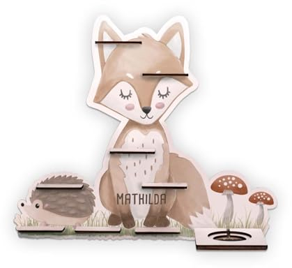 Tonie Regal Aquarell Tiere Personalisiert - Tonieregal für Mädchen & Jungen aus Holz - Toniebox Regal - Kinderregal Hörspielbox & Aufbewahrung Toniefiguren - Regal Kinderzimmer (Fuchs)