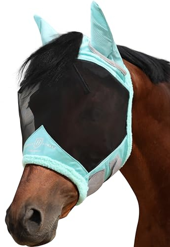 Harrison Howard Horse Fly Mask UV Protective Fine Mesh with Extra Wool Soft Touch on Skin Fly and UV Protection Summer Mint L