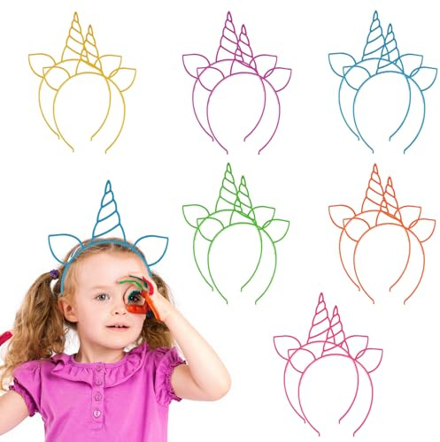 KARELLS Enhörning horn diadem, plast enhörning pannband för barn, enhörning pannband, lysande huvudbonad för födelsedag, bröllop, fest, halloween, jul, 12 stycken