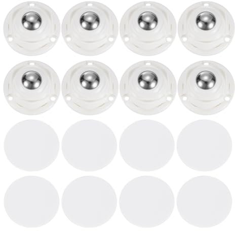 QUARKZMAN 8Pcs Mini Roulettes autocollantes, 1,77 x 0,87 Roulettes Pivotantes à 360° pour Petits Appareils de Rangement Poubelle - Perles en Acier (Blanc)