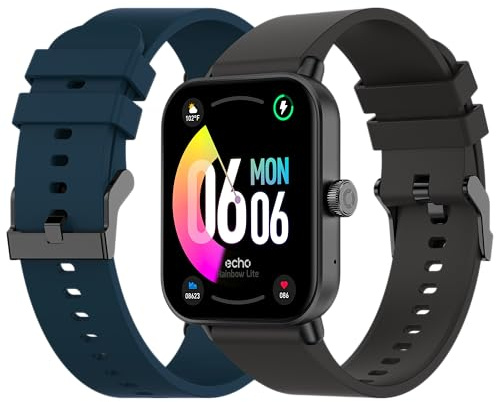 Echo Rainbow Lite - Montre Connectée Homme 1.83'' Gris Métal - Appel Bluetooth/sans Fil & Capteurs Santé - Modes Sport avec Coaching - 2 Bracelets Gomme - Légère & étanche - Android/iOS