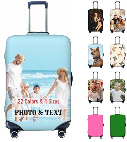 Personalised Suitcase Covers Protectors, Custom Photo Luggage Covers for 18~32 Suitcase, Add Your Picture Text Logo, Design Travel Suitcase Case Accessories Washable Elastic Luggage Protective Cover