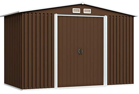 Homgoday för trädgårdsbrun, 257 x 205 x 178 cm, stål, utomhusverktygsskydd med 2 skjutdörrar, trädgårdsskåp, verktygsförvaringsskåp