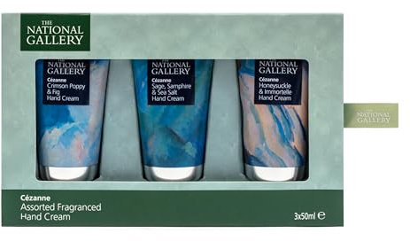 National Gallery Trio of Hand Creams Gift Set – 3 x 50ml – Vegan Friendly – Inspired by Cézanne’s ‘Bathers’ – Crimson Poppy & Fig, Sage Samphire & Sea Salt, Honeysuckle & Immortelle