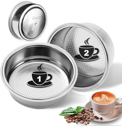 RM Pro® 2 Filtros PRESURIZADOS de 1 y 2 Tazas de Acero Inoxidable (51mm). Compatibles con Cafeteras Cecotec Ufesa Delonghi Breville y más. Cesta de Filtro de café Doble Capa Especial Espresso
