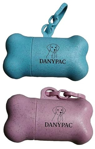 DANYPAC Dispensador de Bolsas para Excrementos de Perro, Forma de Hueso, 2 Unidades, Colores Pastel, con Mosquetón (Rosado Cyan)