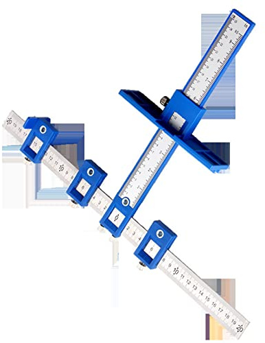 MasYosh Punch Locator, Drill Guide with Adjustable Slide Block and Dual Scales for Woodworking, Carbon Steel Dowel Jig Template Tool for Handle Knob Installation