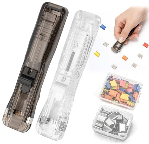 2 grapadoras sin grapas para oficina, reutilizables, sin pinzas, incluye grapas para clips de papel, dispensador, organización de documentos, suministros de oficina (colorido)