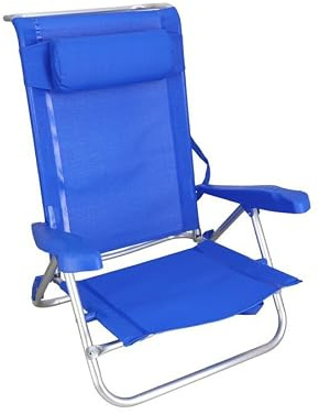 Acomoda Textil - Silla Plegable de Playa y Camping de Aluminio con Respaldo Reclinable. Silla Baja Compacta con Brazos Ergonómicos Correa de Transporte y Estructura Ligera para Exterior. (75X63X78 CM)