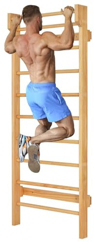 COSTWAY Espalier Suédois en Bois, Échelle de Gymnastique Multifonctionnel 195 x 80 x 14 cm avec Matériel de Montage, Capacité de Charge 150 kg pour Adulte